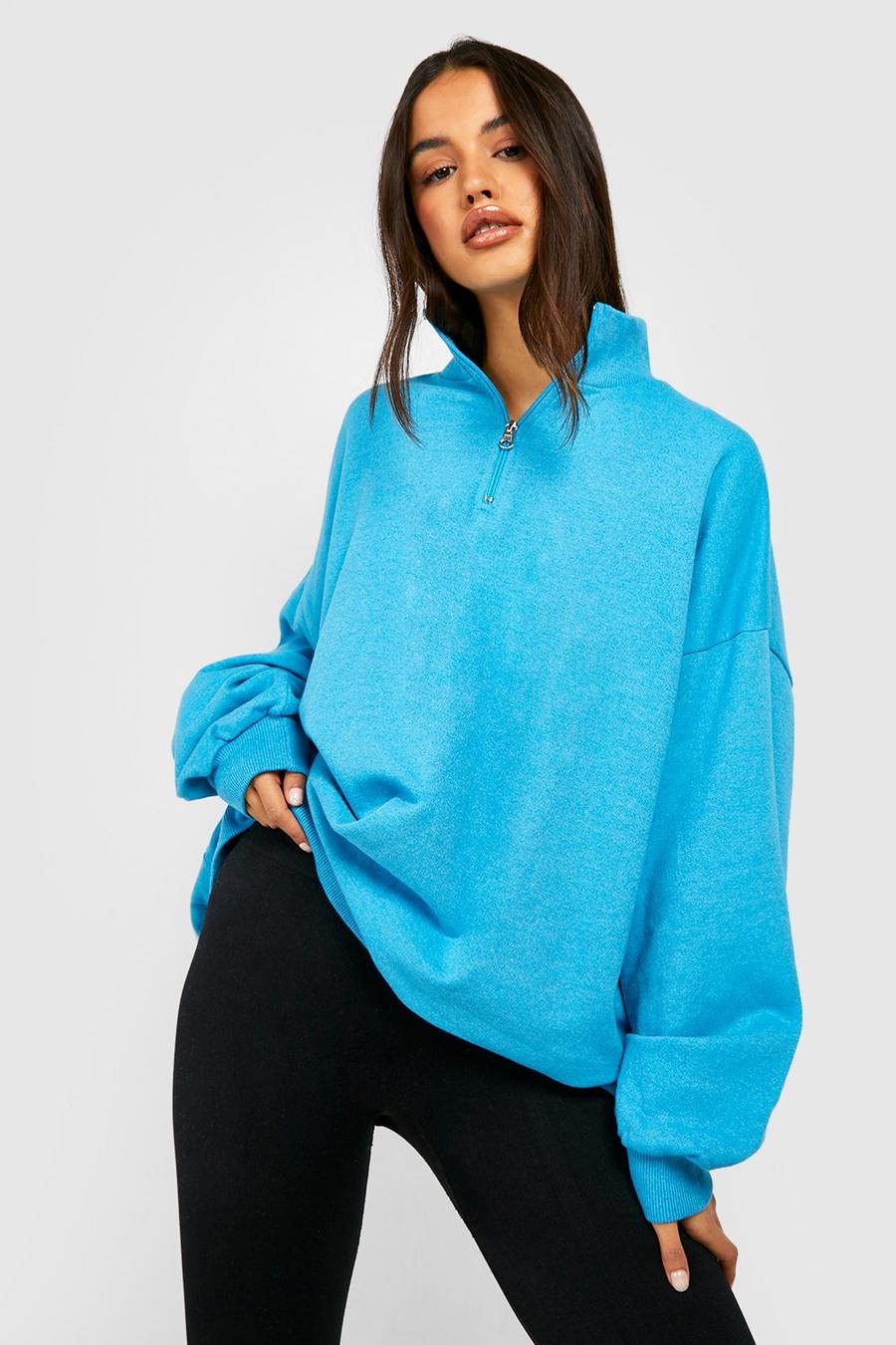 Blue Oversized Half Zip Sweater  image number 1
