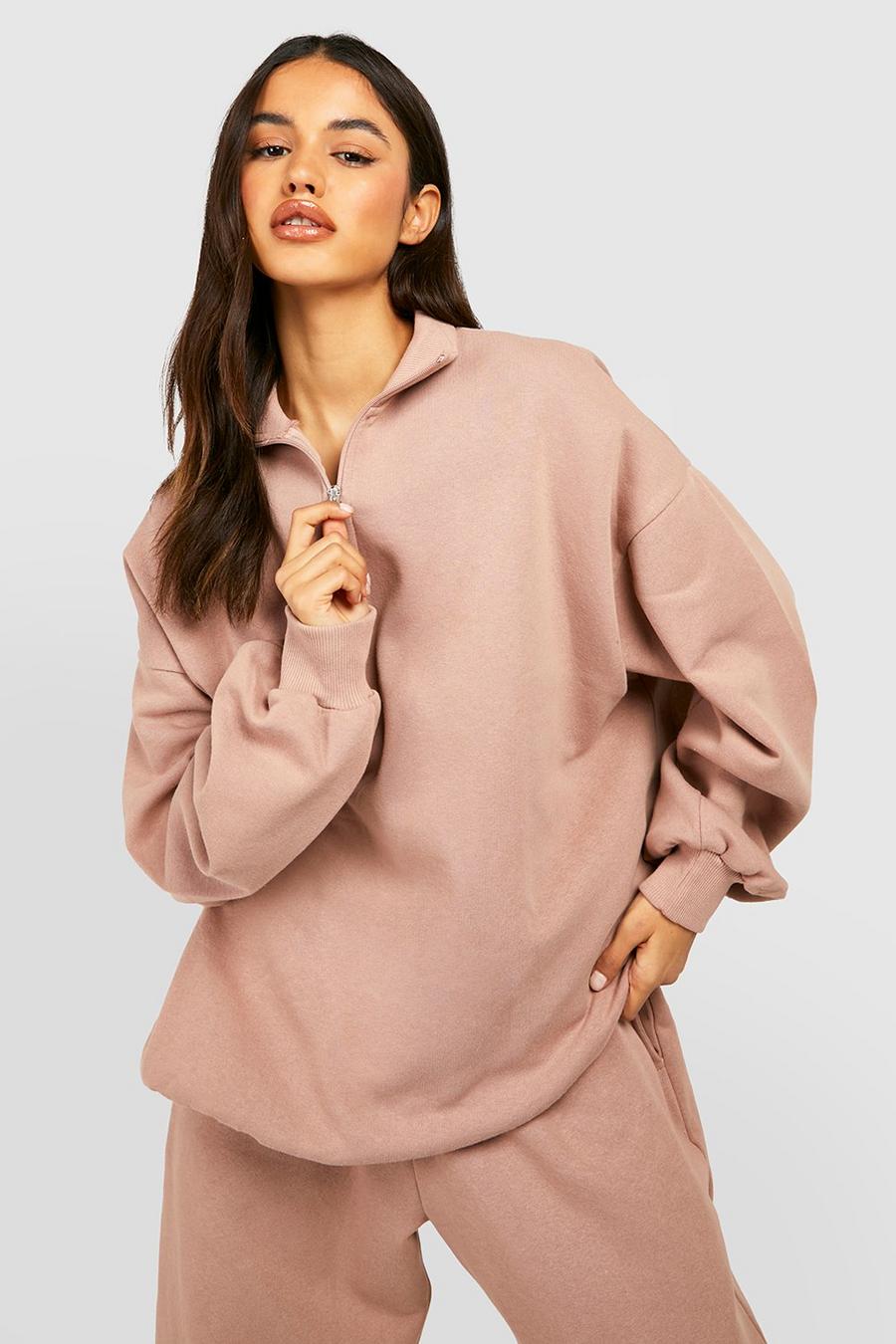 Taupe Oversized Half Zip Sweater  image number 1