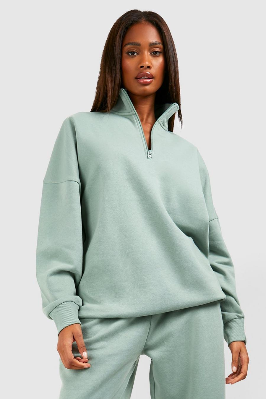 Sage green Half Zip Oversized Sweater 