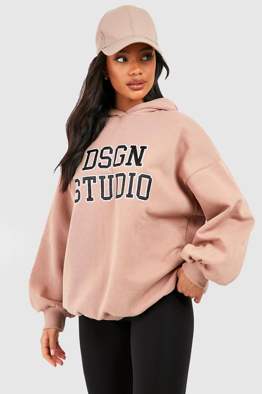 Taupe Applique Slogan Oversized Hoodie image number 1