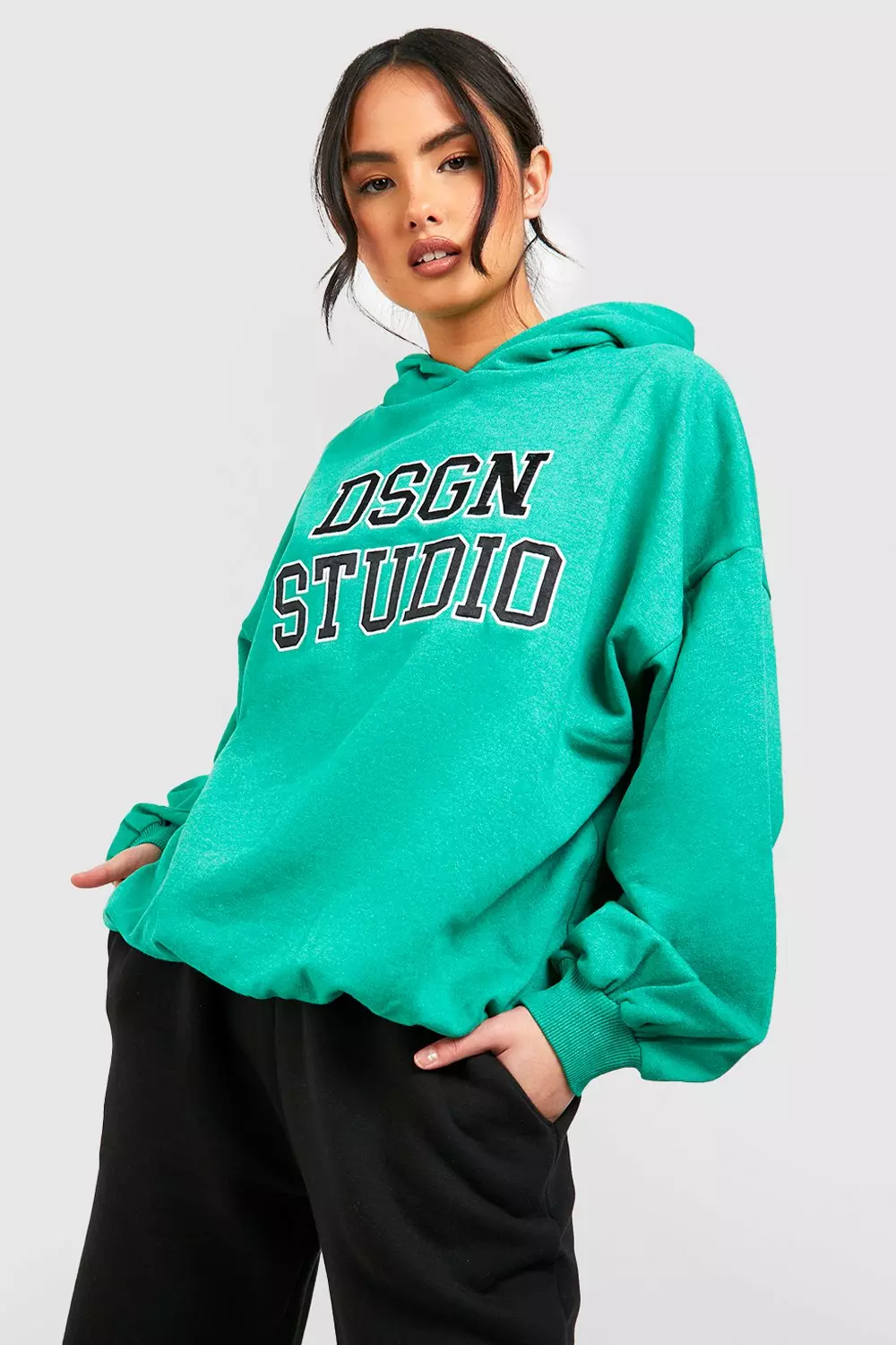 Green Dsgn Studio Applique Slogan Oversized Hoodie  alternative image