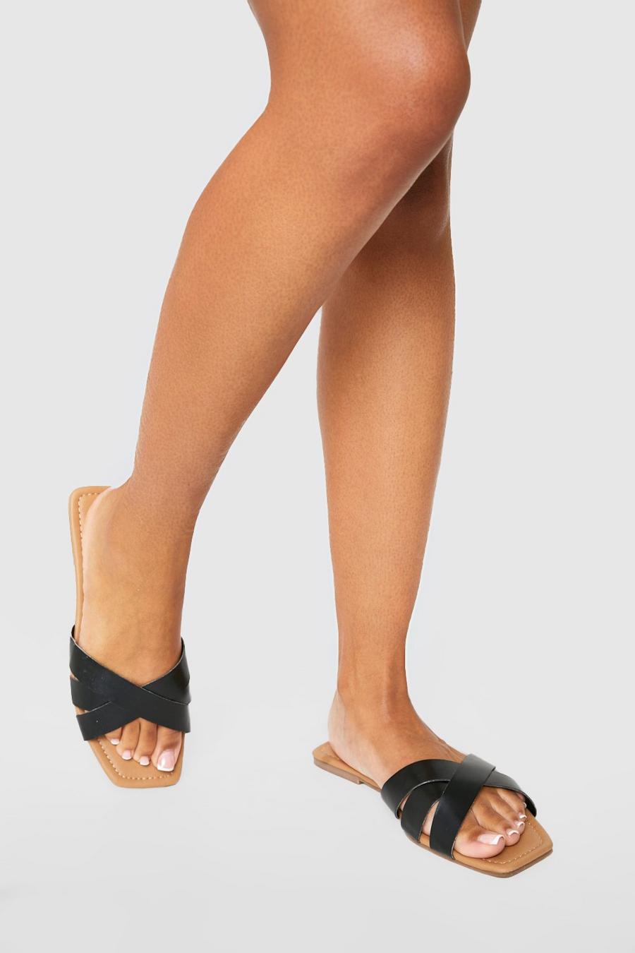 Black Crossover Slip On Sandal