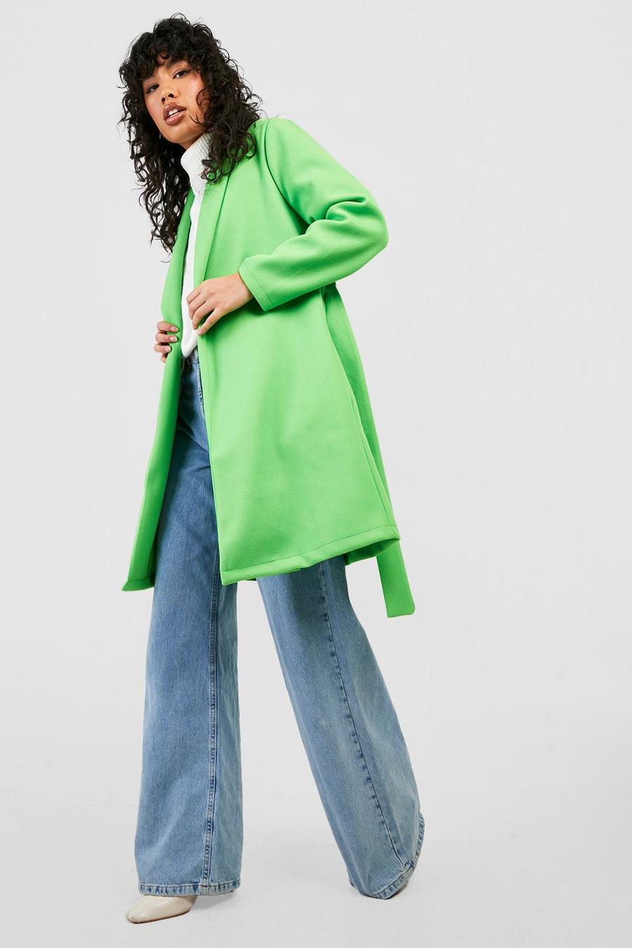Lime verde Belted Tailored Wool Look Coat