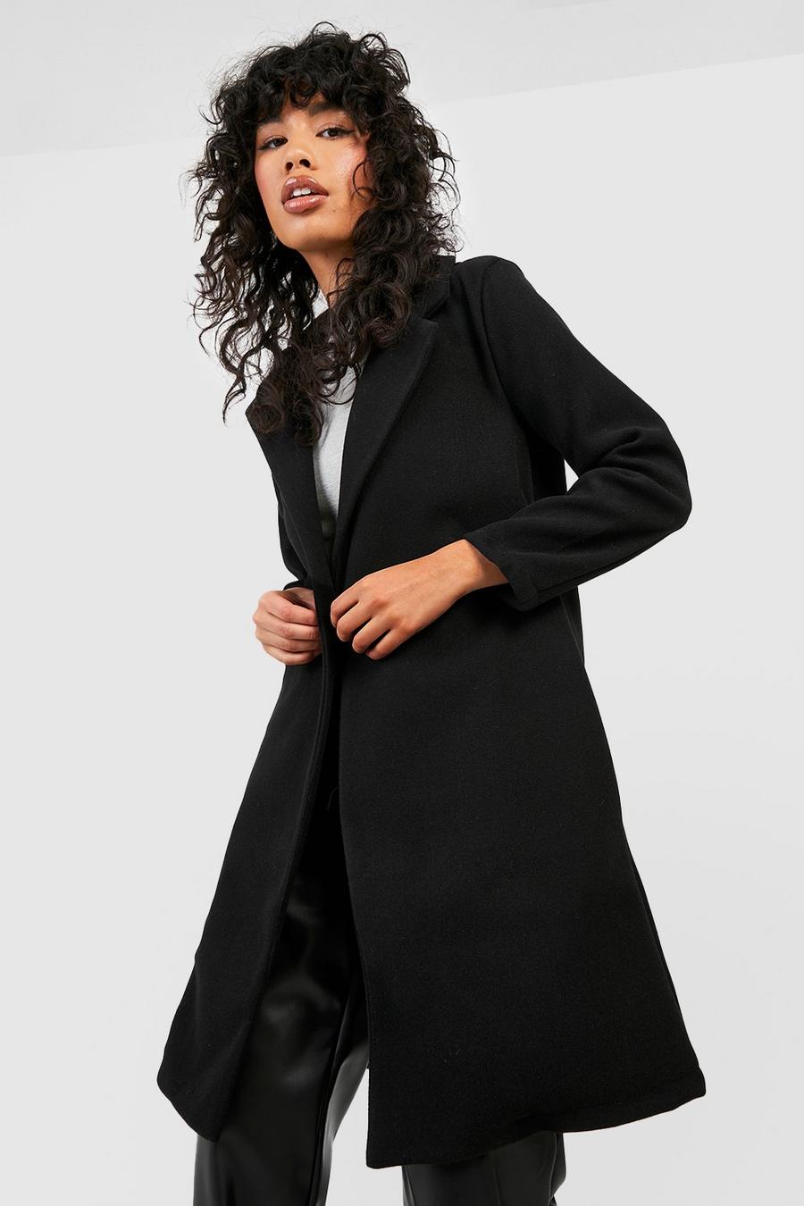 Black Tailored Wool Look Coat image number 1