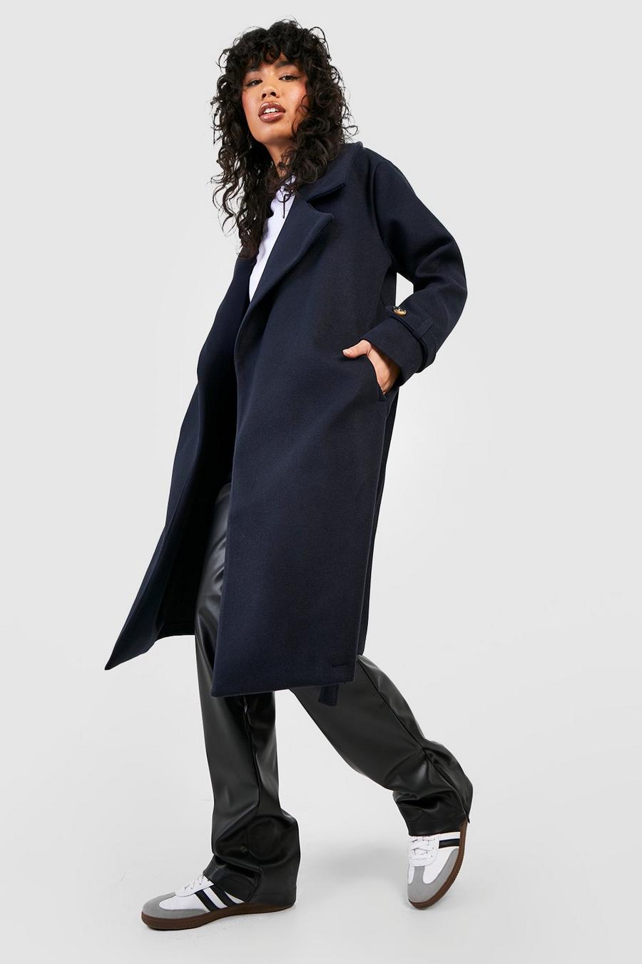 Navy Belted Wool Look Trench image number 1