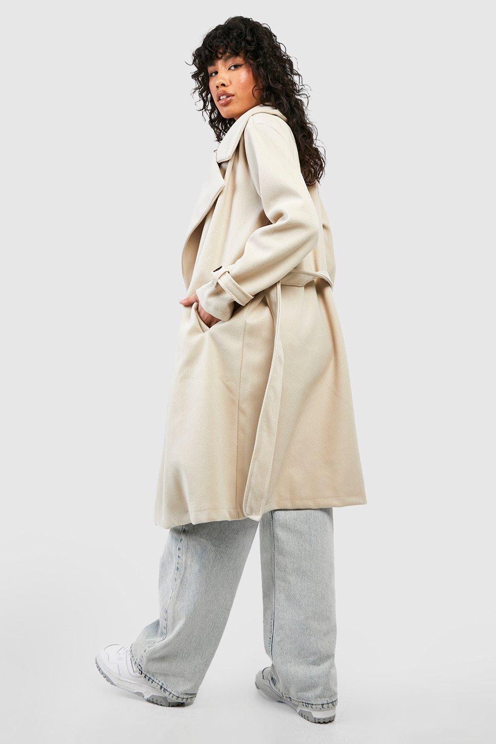 Belted wool look trench online