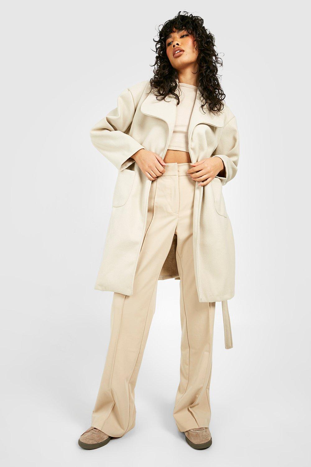 Boohoo belted hotsell shawl collar coat