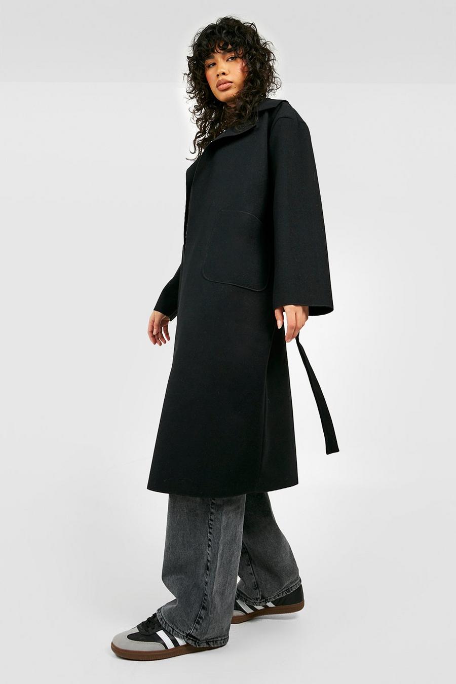 Black Contrast Trim Wool Look Coat image number 1