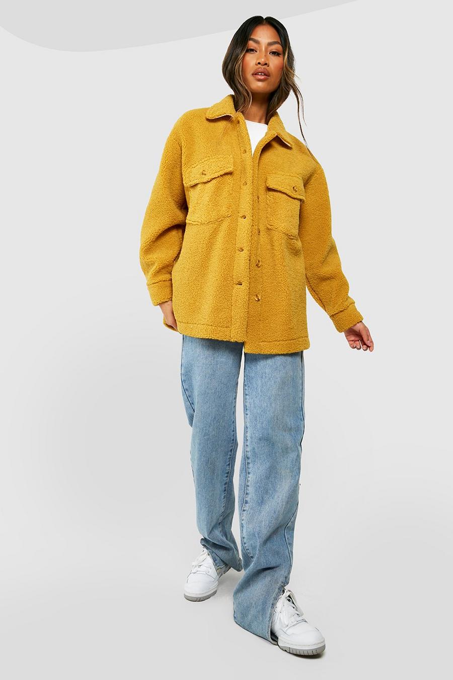 Camisa chaqueta de borreguito sintético suave, Mustard