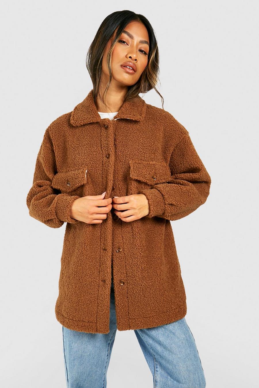 Camisa chaqueta de borreguito sintético suave, Brown marrone image number 1