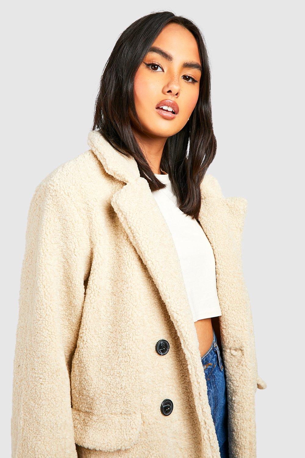 boohoo Plus Size Oversized Pocket Detail Faux Fur Jacket