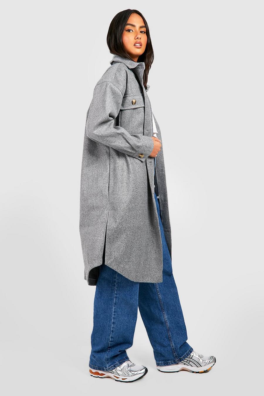 Grey Longline Wool Look Jacket