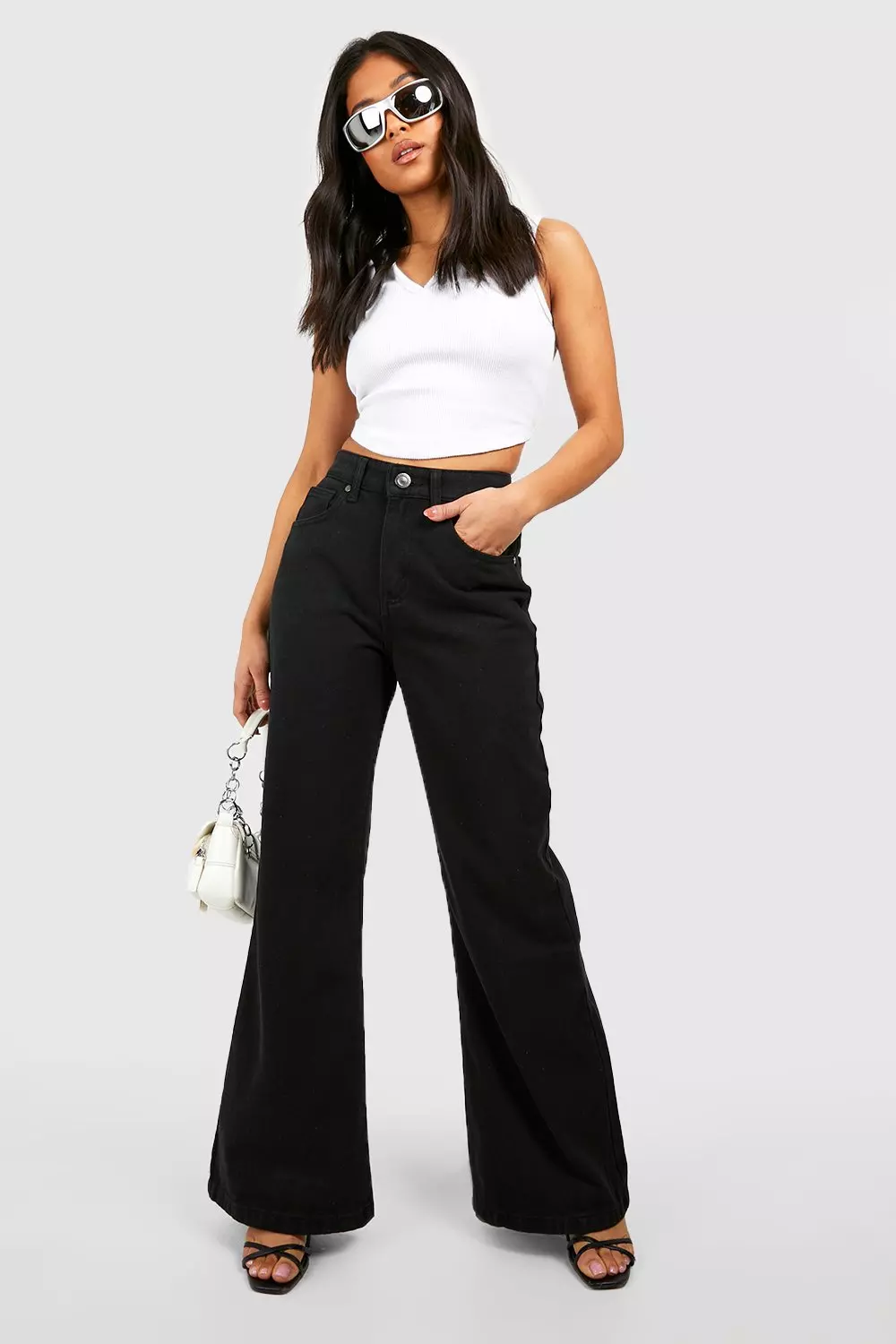 Petite high waisted wide leg clearance jeans