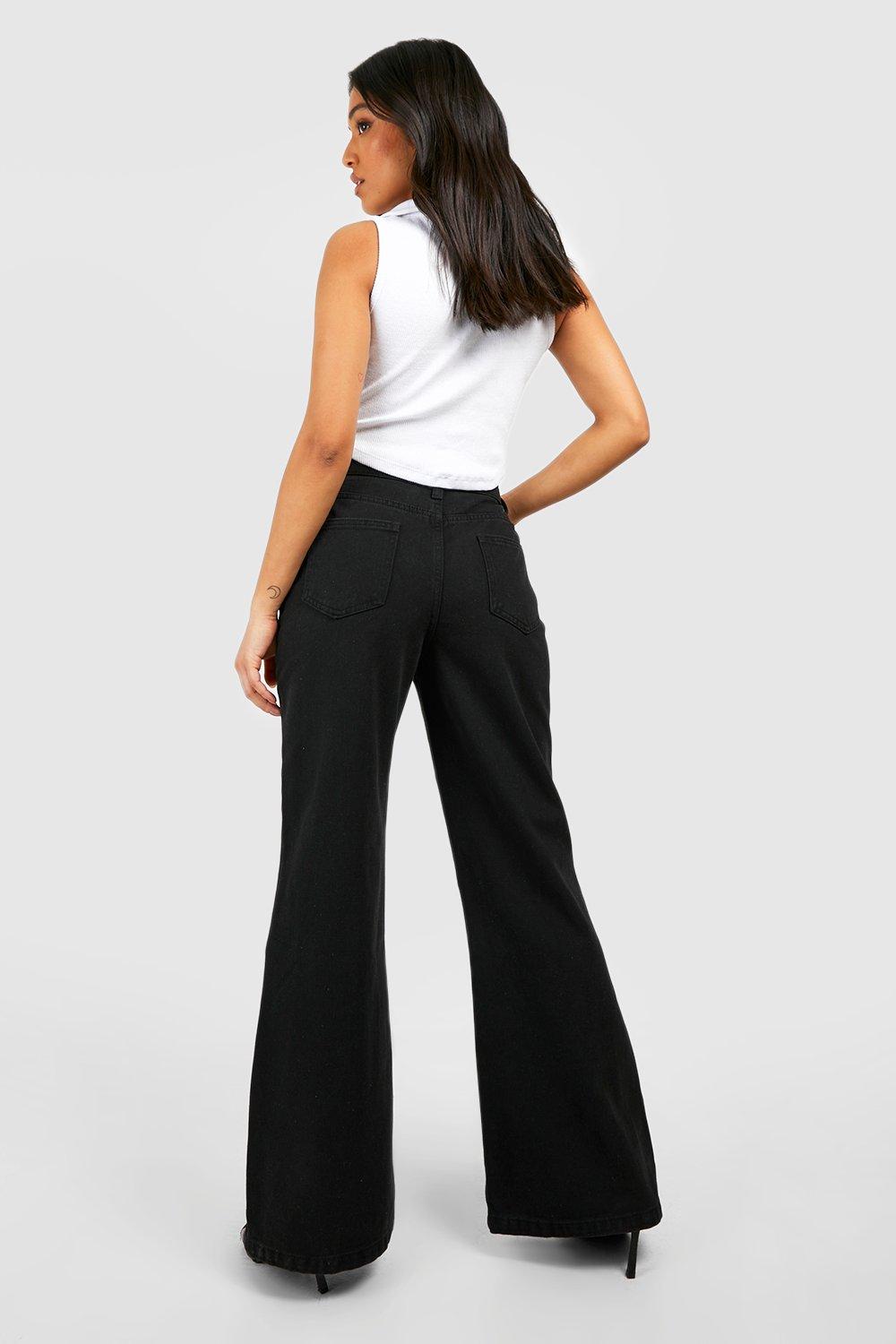 Petite Dark Grey High Waist Wide Leg Trousers