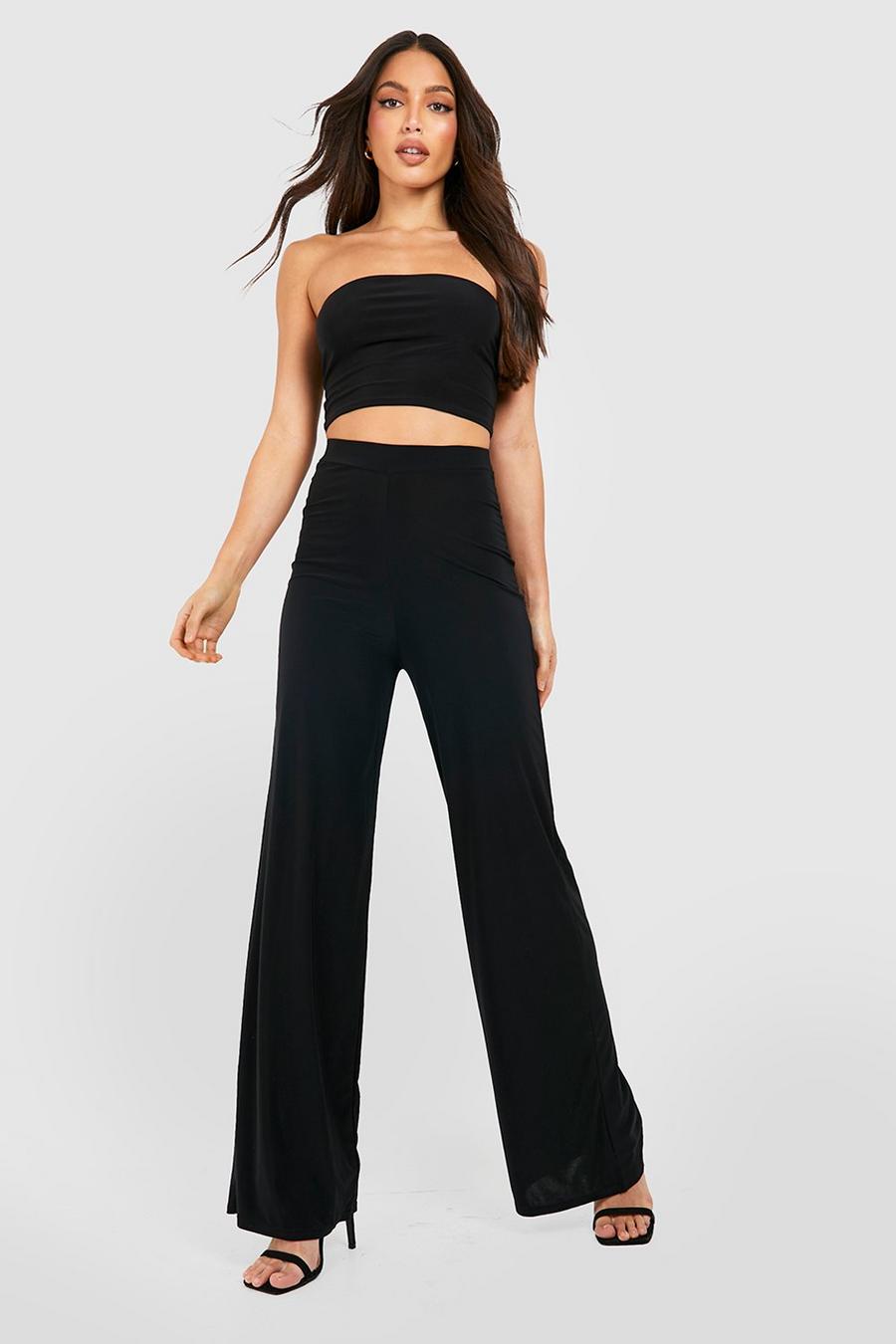 Black Tall Slinky High Waisted Wide Leg Trousers image number 1