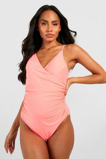 Maternity Bump Control Wrap Swimsuit coral