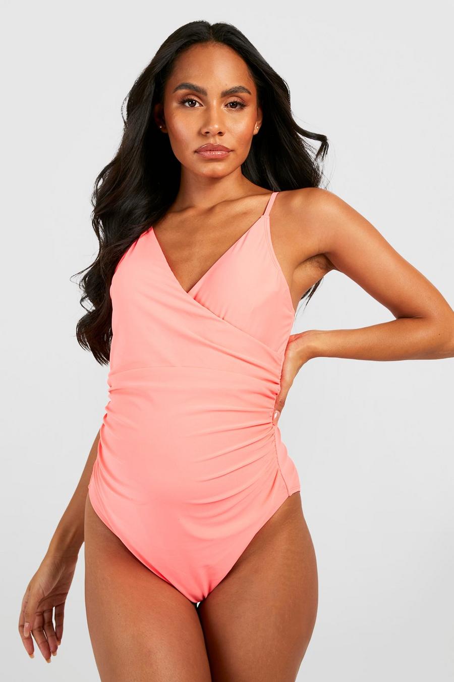 Coral rose Maternity Bump Control Wrap Swimsuit