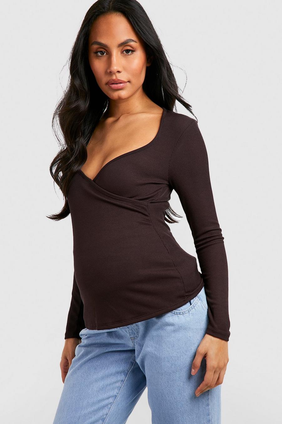 Chocolate marrón Maternity Nursing Wrap Long Sleeve T-shirt image number 1