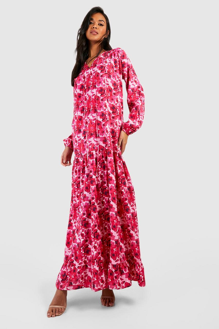 Women's Printed Blouson Sleeve Maxi Smock Dress | Boohoo UK