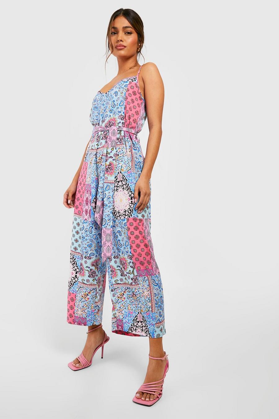 Women's Mixed Print Strappy Culotte Jumpsuit | Boohoo UK