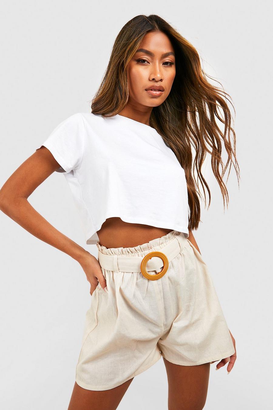 Stone Cotton Belted High Waist Shorts image number 1