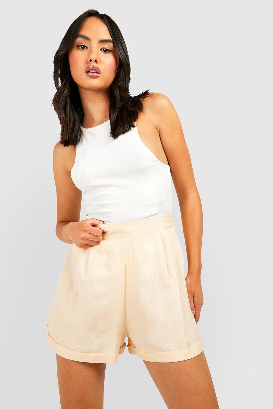 Stone Linen High Waisted Shorts  image number 1