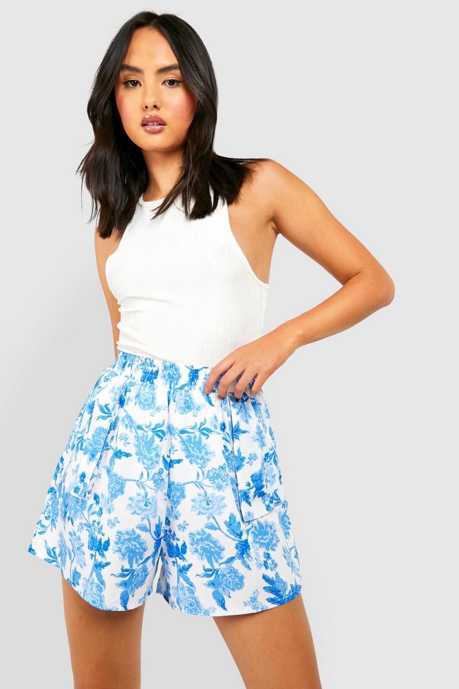 Blue Floral Woven Flippy Shorts  image number 1