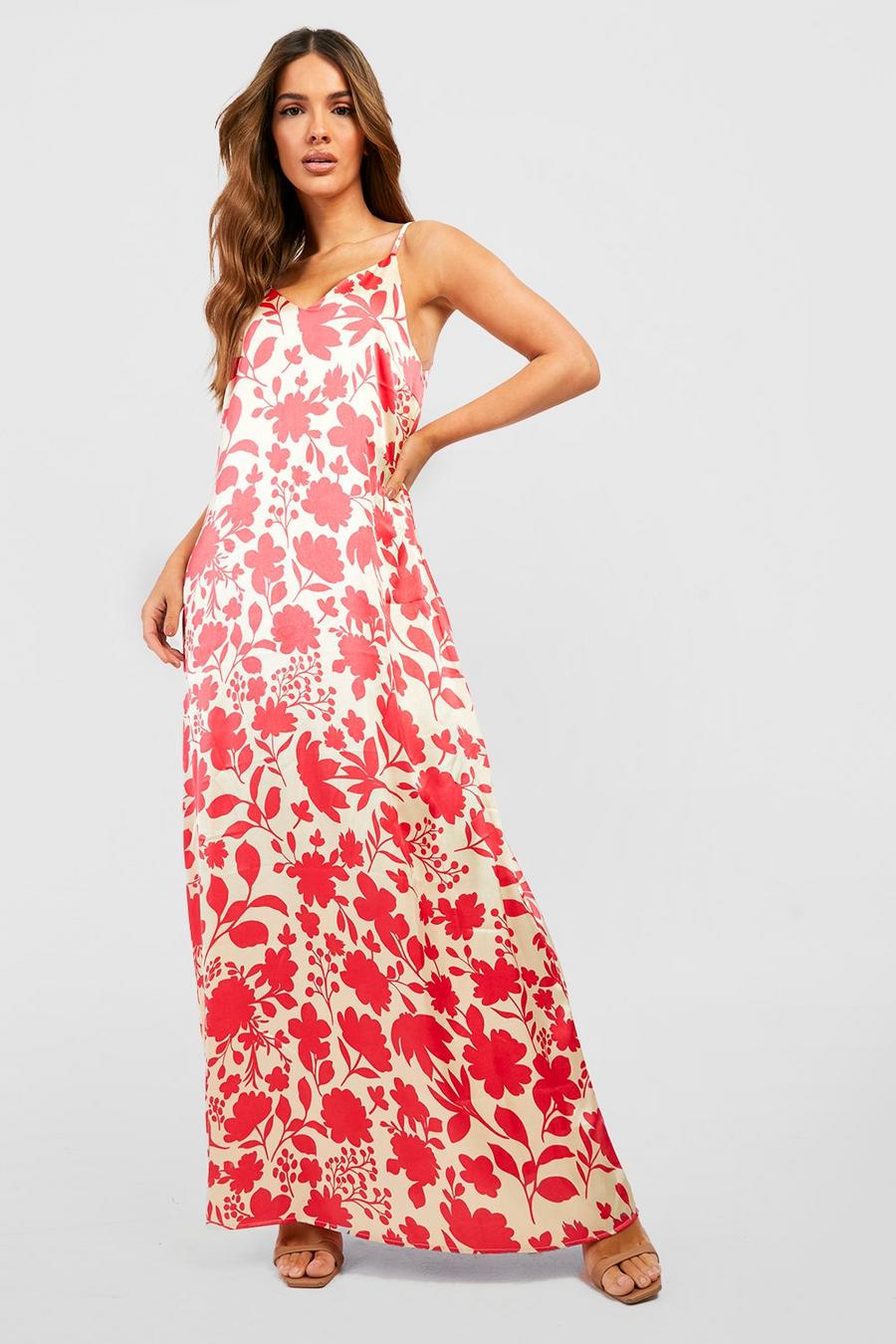 Pink Floral Satin Slip Maxi Dress