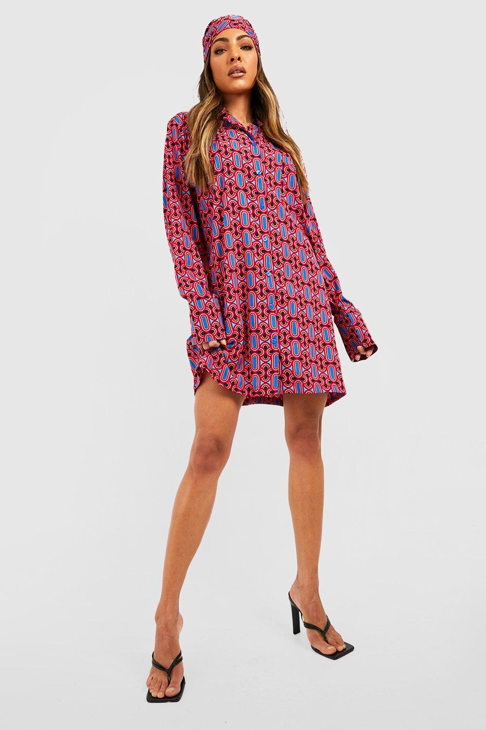 Boohoo geo print shirt sales dress