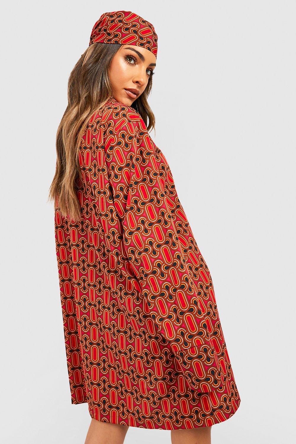 Geo Print Shirt Dress With Headscarf boohoo NZ