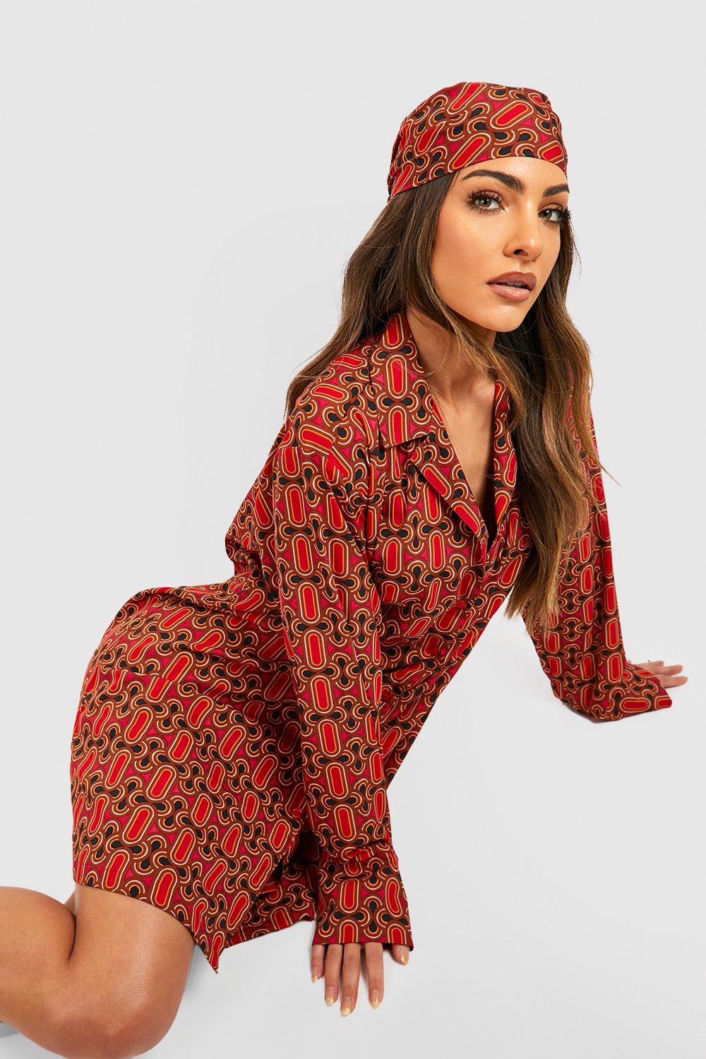 Geo Print Shirt Dress With Headscarf boohoo USA