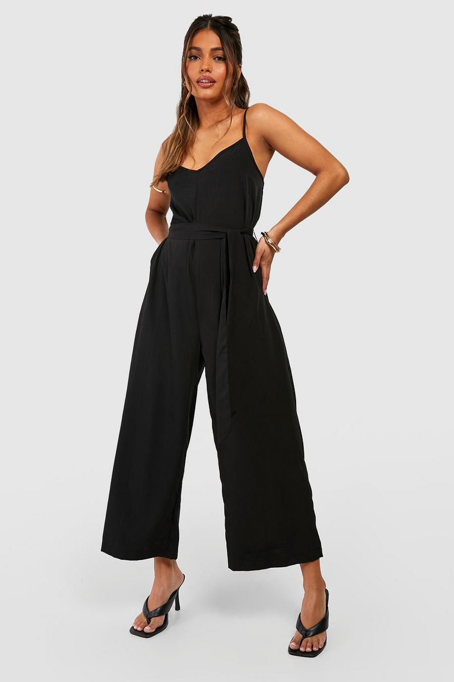 Black Woven Strappy Culotte Jumpsuit image number 1