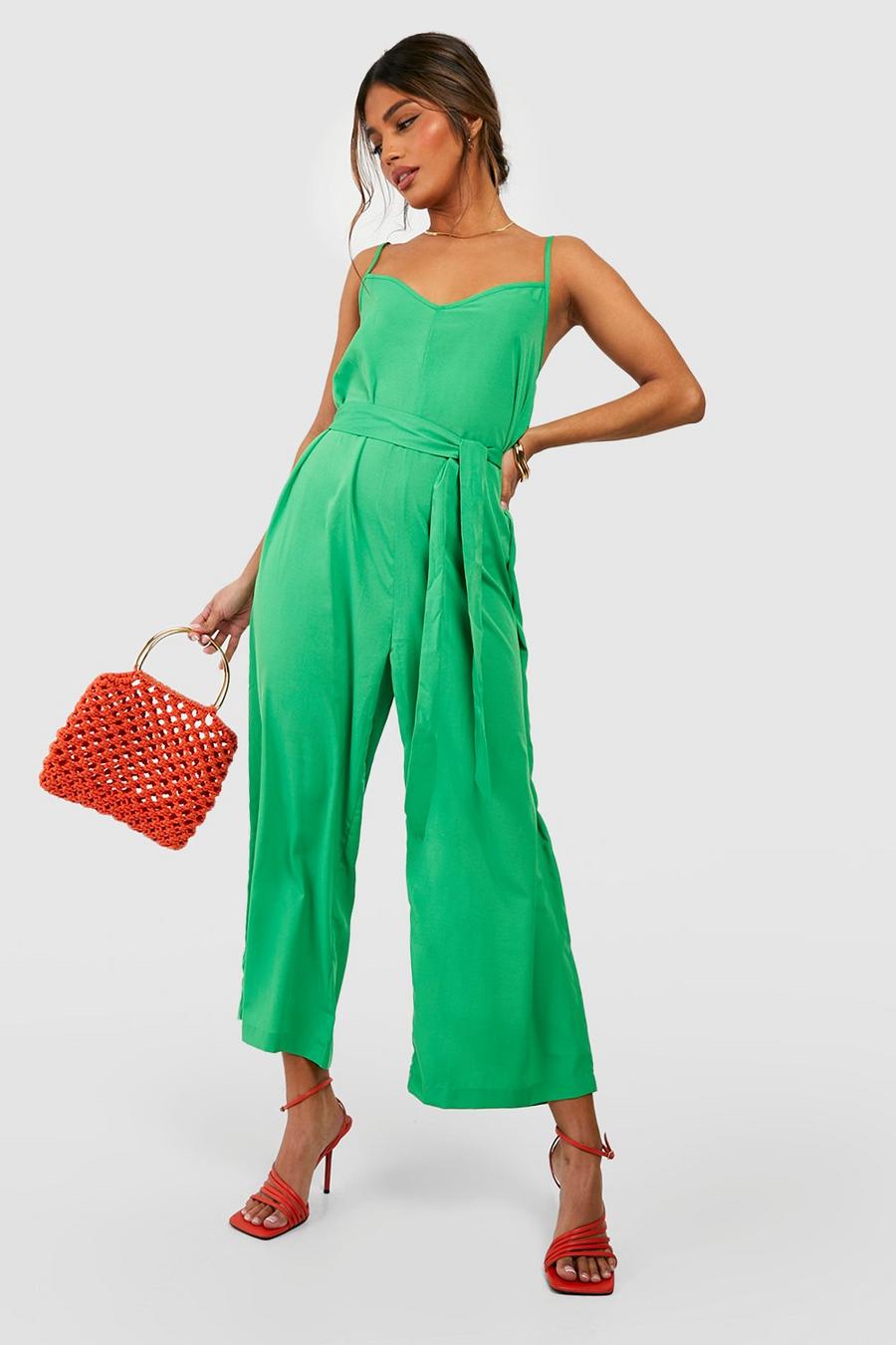 Bright green Woven Strappy Culotte Jumpsuit image number 1