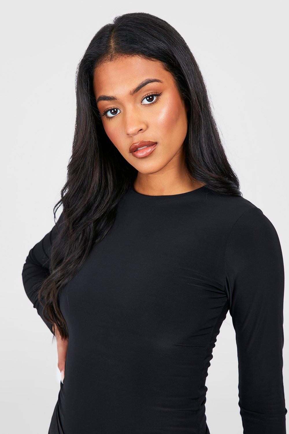 Tall Double Slinky Crew Neck Longsleeve Fitted T-shirt | boohoo