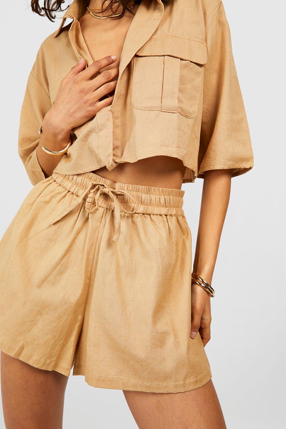 Linen Look Drawstring Shorts boohoo DK