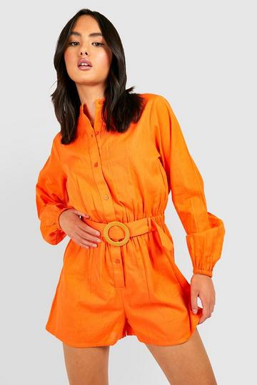 Cotton Belted Utility Romper orange