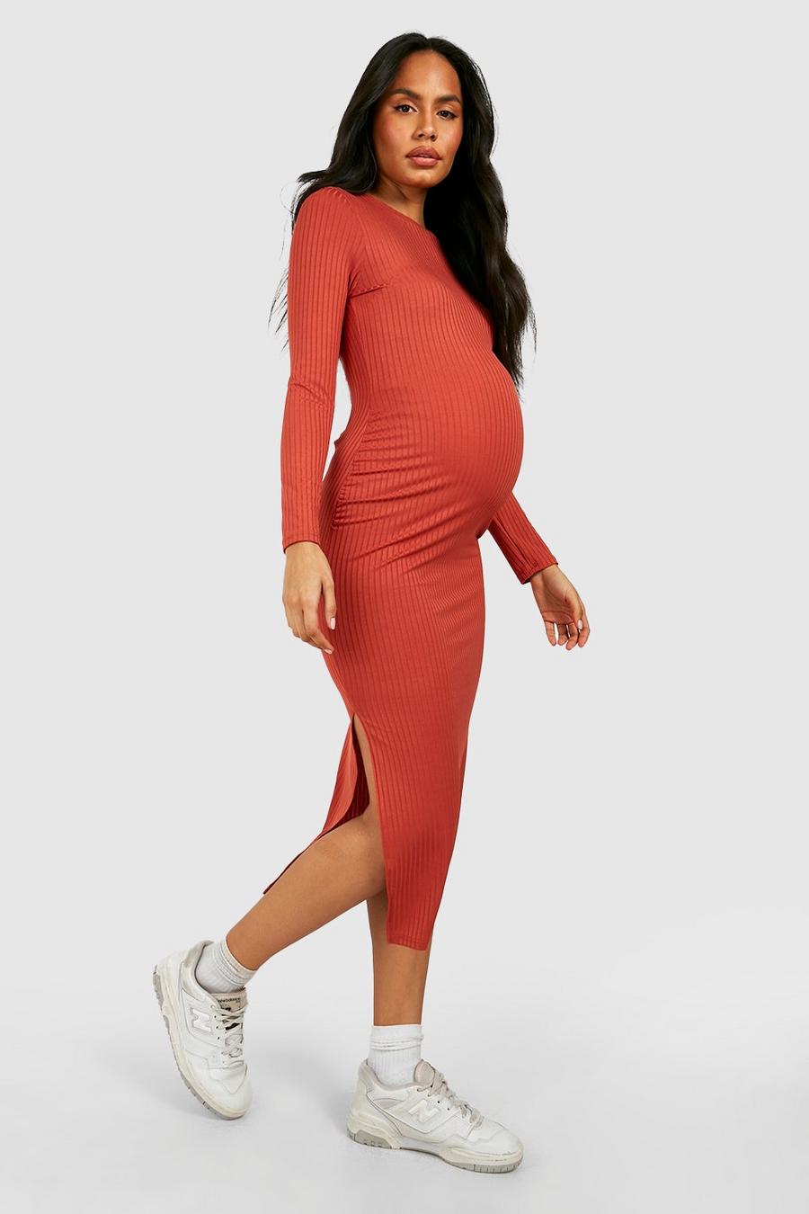 Maternity Long Sleeve Split Midi Dress