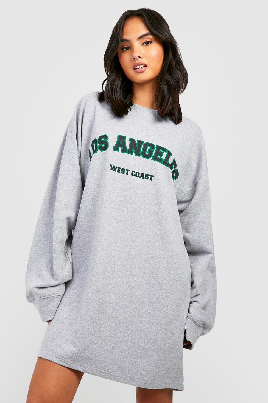 Oversize Sweatshirt-Kleid mit Los Angeles Slogan, Ash grey