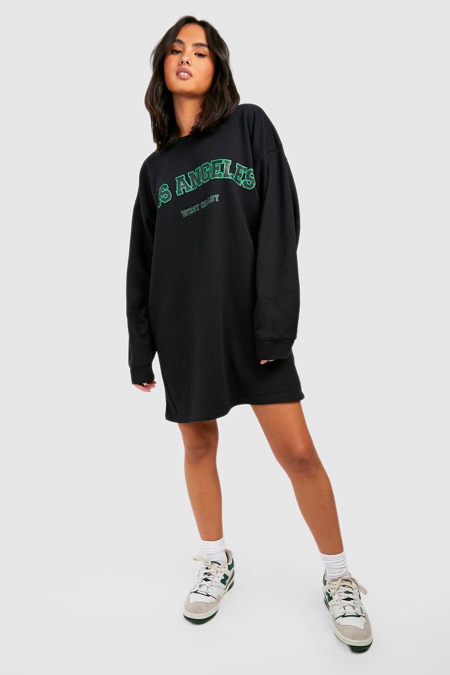 Oversize Sweatshirt-Kleid mit Los Angeles Slogan, Black