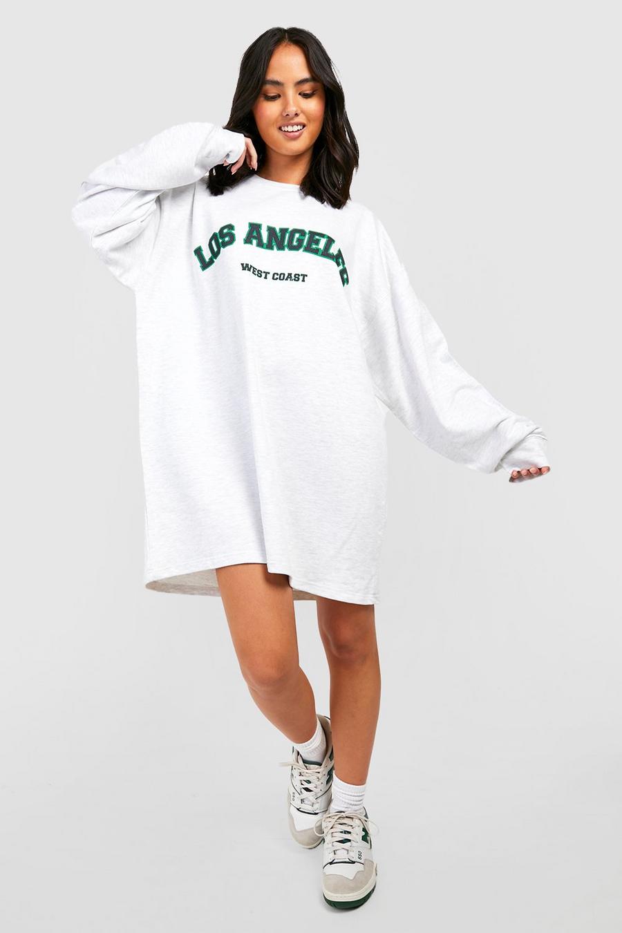 Oversize Sweatshirt-Kleid mit Los Angeles Slogan, Grey marl image number 1