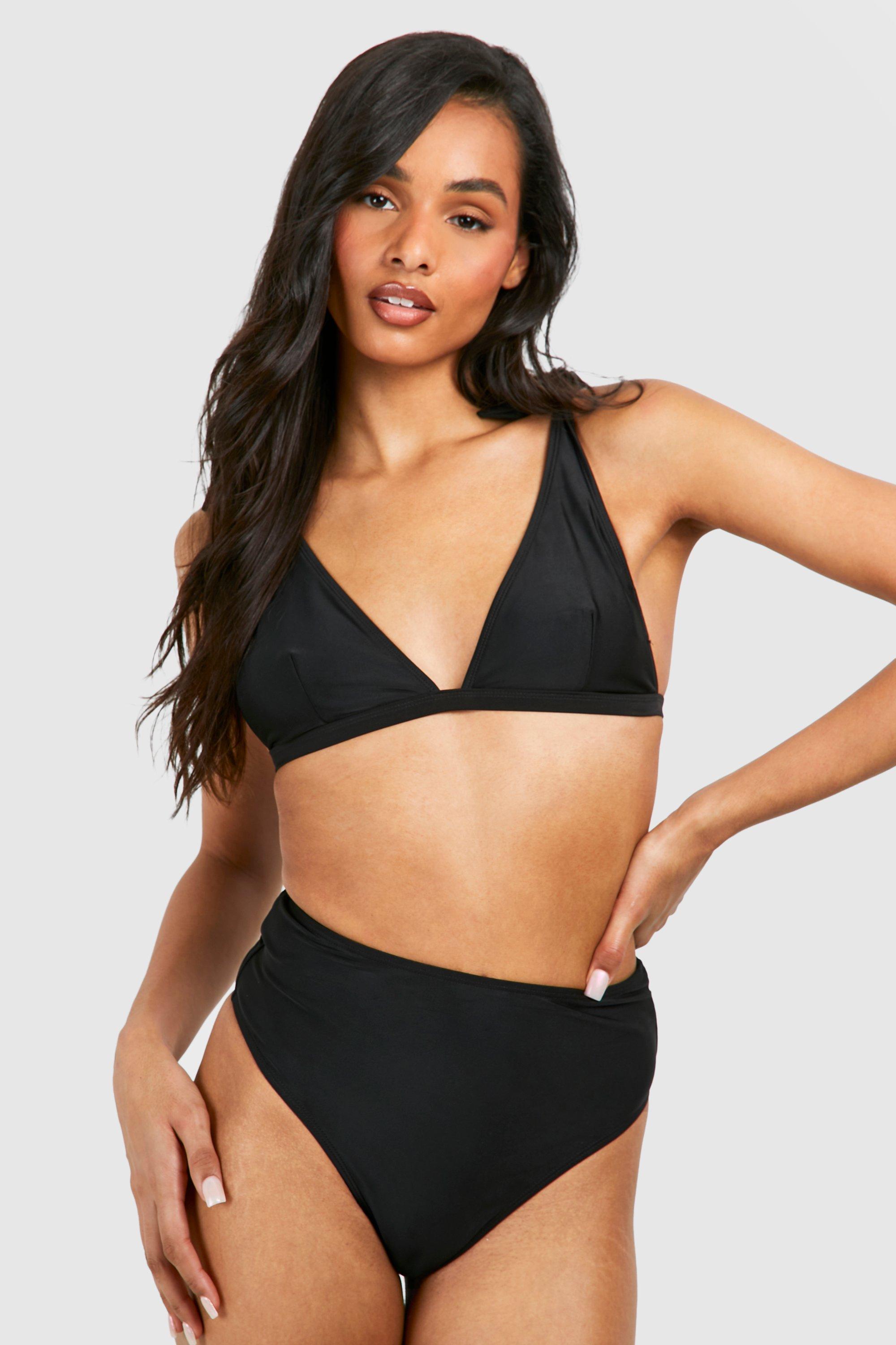 Tall Tie Shoulder Plunge High Waist Bikini Set boohoo