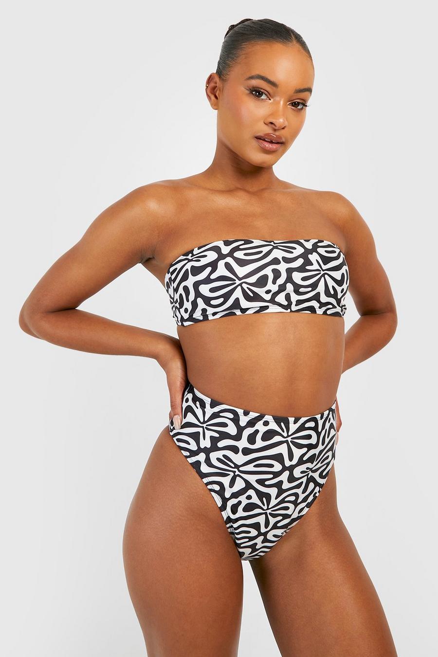 Tall - Bikini à imprimé géométrique avec haut bandeau et bas taille haute, Black image number 1