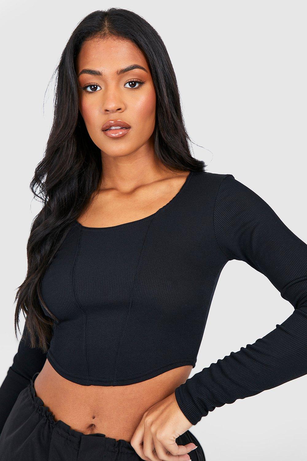 Tall Rib Longsleeve Scoop Cropped Corset Top