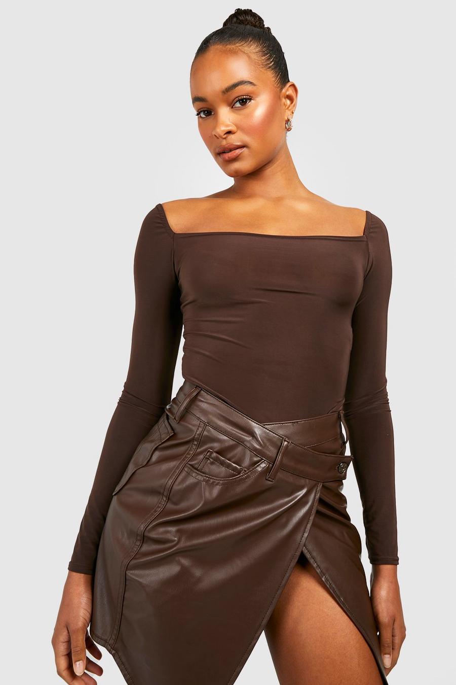 Chocolate Tall Square Neck Longsleeve Corset Top image number 1