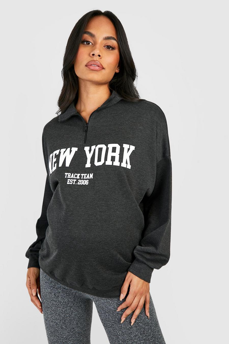 Umstandsmode New York Sweatshirt mit halbem Reißverschluss, Charcoal gris