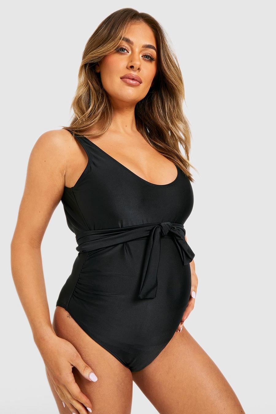 Black Maternity Tie Waist Swimsuit image number 1