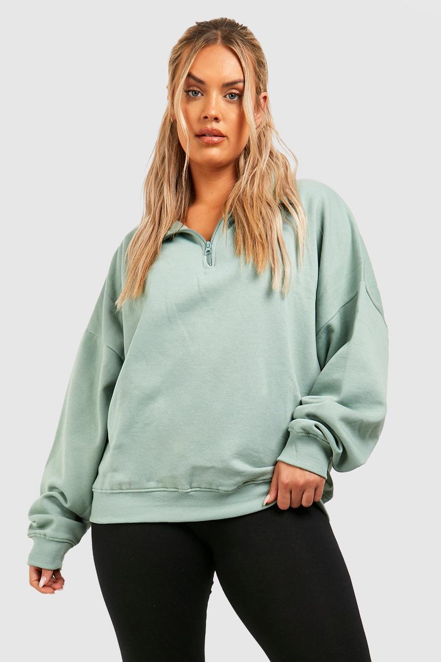 Sage green Plus Half Zip Oversized Sweater
