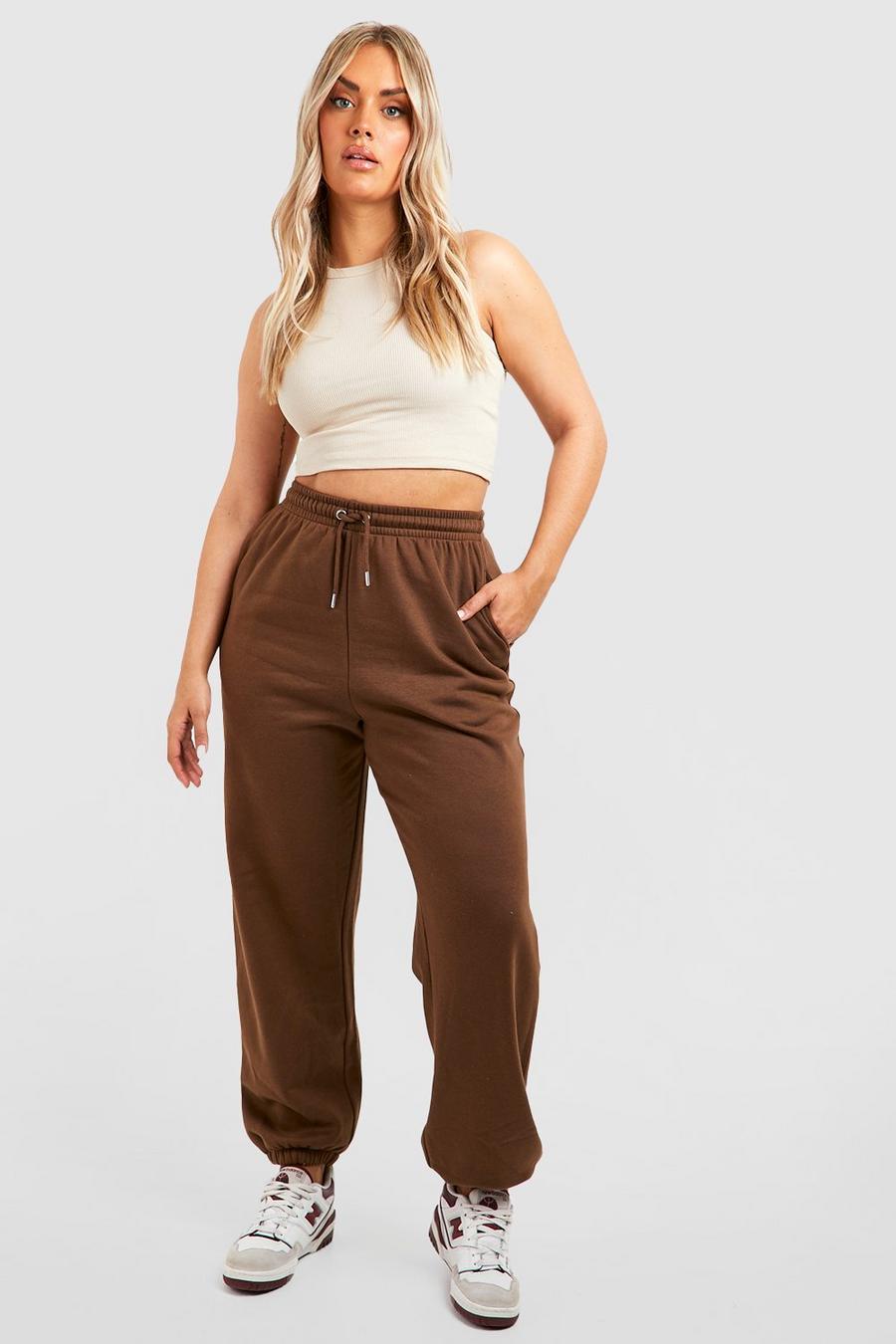 Pantalón deportivo Plus básico oversize, Chocolate marrón