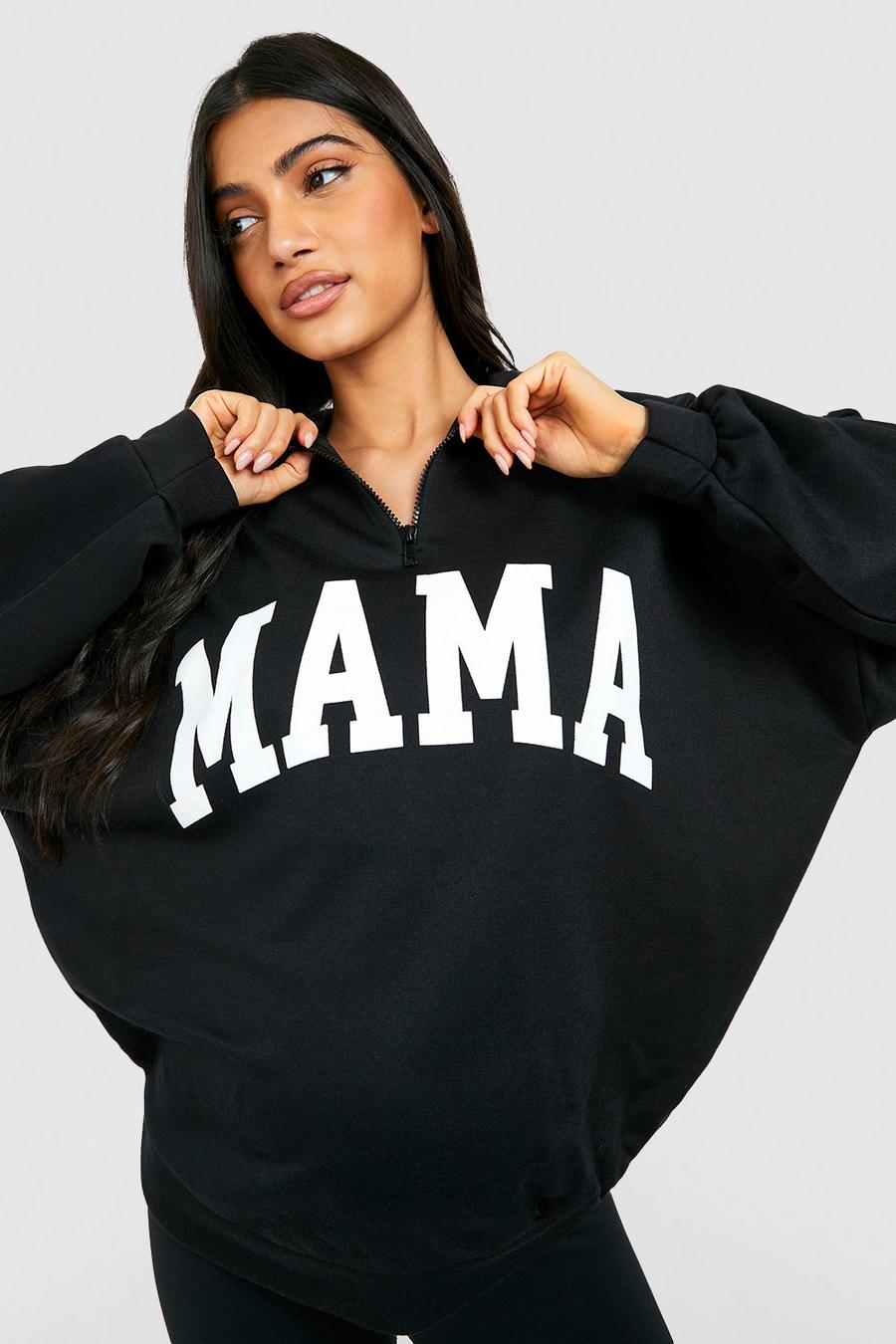 Umstandsmode Mama Sweatshirt mit halbem Reißverschluss, Black schwarz image number 1