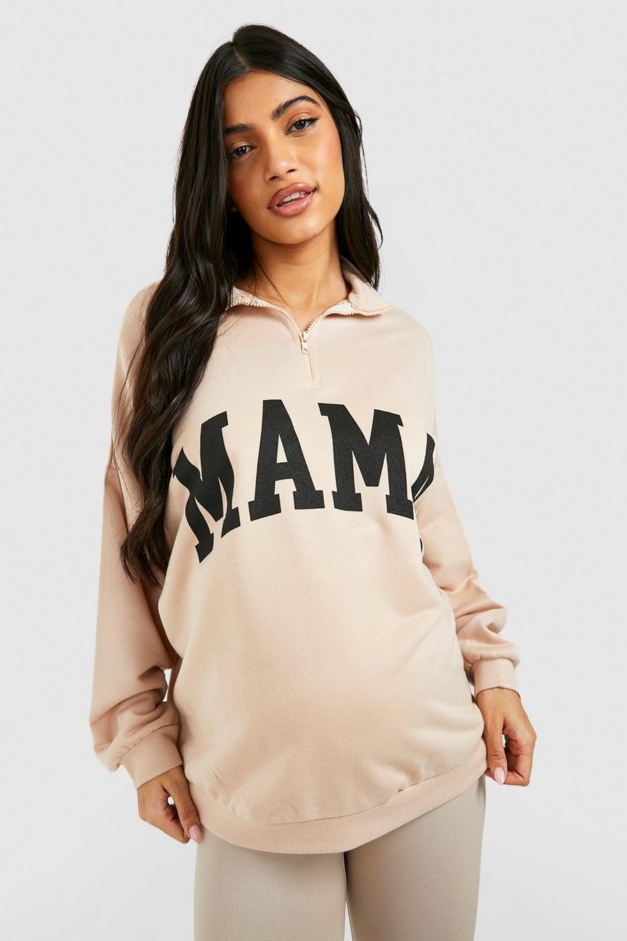 Umstandsmode Mama Sweatshirt mit halbem Reißverschluss, Stone beige image number 1